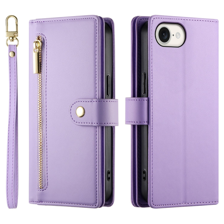 For iPhone SE 4 2024 Nine Card-slot Zipper Wallet Bag Leather Phone Case(Purple) - More iPhone Cases by buy2fix | Online Shopping UK | buy2fix