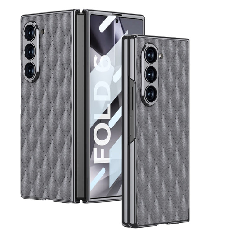 For Samsung Galaxy Z Fold6 GKK Integrated Plating Leather Rhombus Texture Full Coverage Phone Case(Grey) - Galaxy Z Fold6 5G Cases by GKK | Online Shopping UK | buy2fix