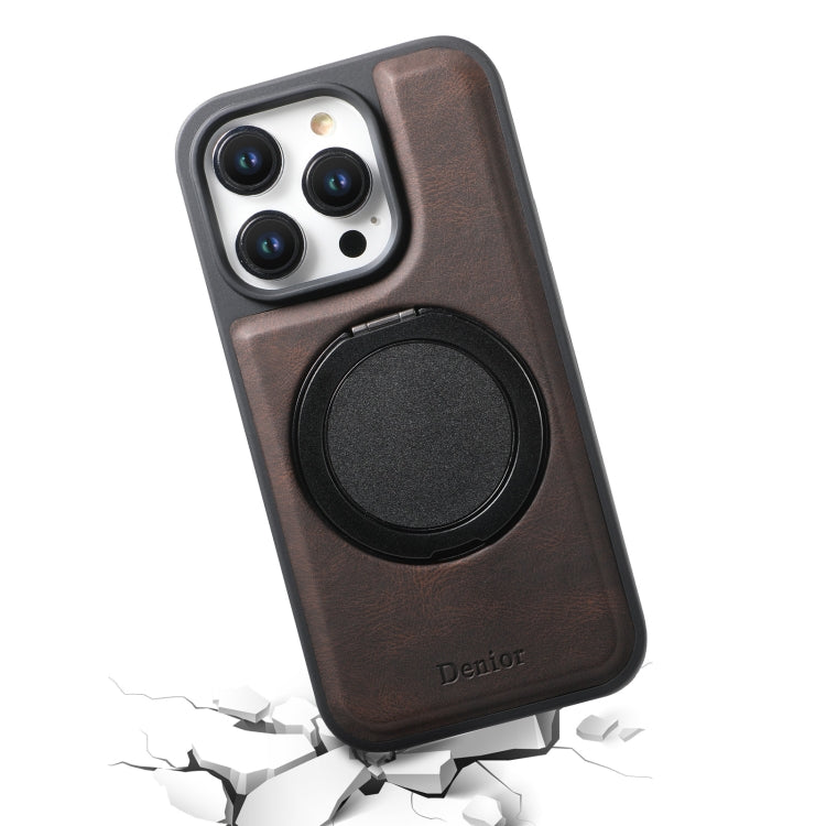 For iPhone 14 Pro Denior A14 Skin Feel Rotating Holder MagSafe Phone Case(Brown) - iPhone 14 Pro Cases by Denior | Online Shopping UK | buy2fix