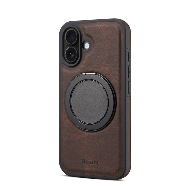 For iPhone 16 Denior A14 Skin Feel Rotating Holder MagSafe Phone Case(Brown) - iPhone 16 Cases by Denior | Online Shopping UK | buy2fix