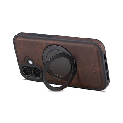 For iPhone 16 Denior A14 Skin Feel Rotating Holder MagSafe Phone Case(Brown) - iPhone 16 Cases by Denior | Online Shopping UK | buy2fix