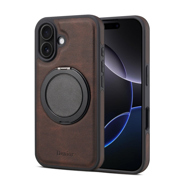 For iPhone 16 Denior A14 Skin Feel Rotating Holder MagSafe Phone Case(Brown) - iPhone 16 Cases by Denior | Online Shopping UK | buy2fix