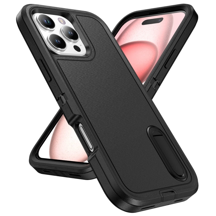 For iPhone 16 Pro Max Rugged PC + Silicone Phone Case with Holder(Black) - iPhone 16 Pro Max Cases by buy2fix | Online Shopping UK | buy2fix