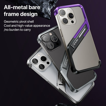 For iPhone 16 Pro S-shaped Stand Frameless Metal Phone Case(Black Purple) - iPhone 16 Pro Cases by buy2fix | Online Shopping UK | buy2fix