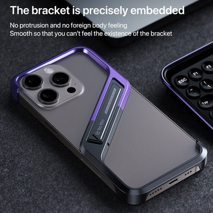 For iPhone 14 Pro S-shaped Stand Frameless Metal Phone Case(Black Purple) - iPhone 14 Pro Cases by buy2fix | Online Shopping UK | buy2fix