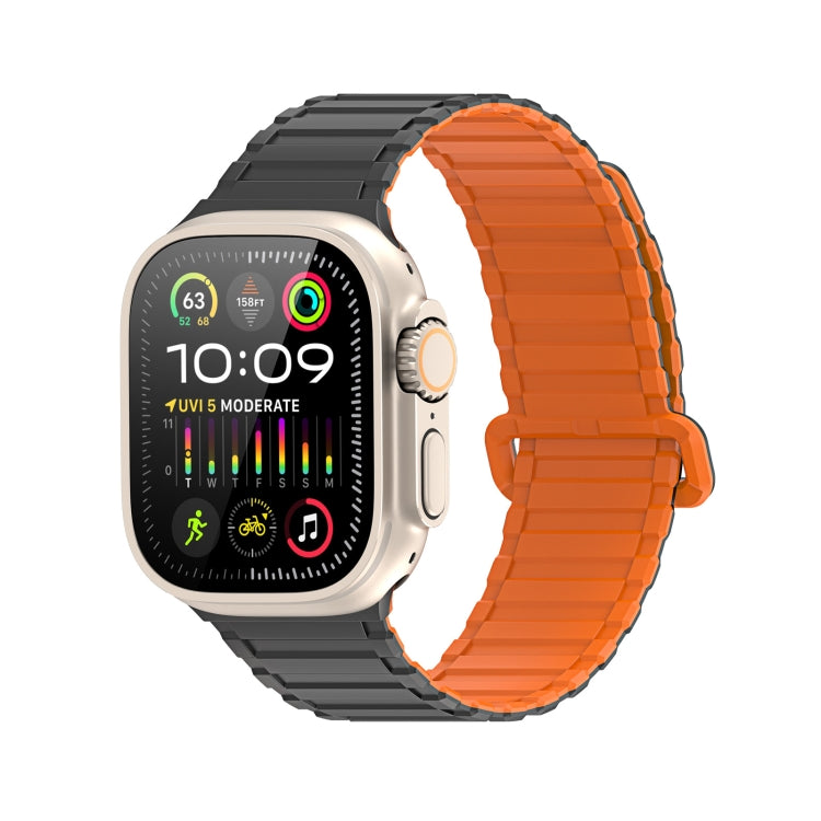 For Apple Watch Series 7 45mm DUX DUCIS KJ Series Magnetic Buckle Silicone Watch Band(Black Orange) - Watch Bands by DUX DUCIS | Online Shopping UK | buy2fix