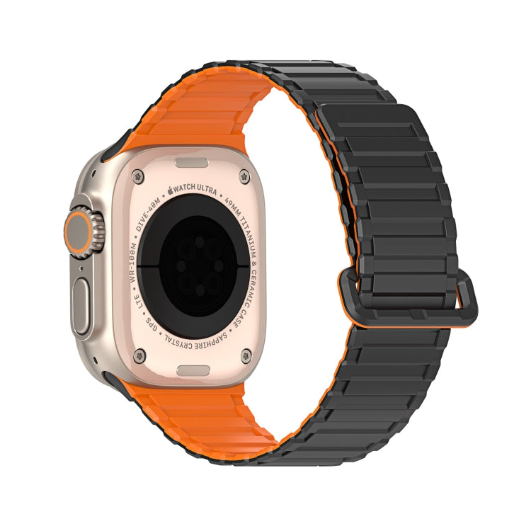 For Apple Watch Series 7 45mm DUX DUCIS KJ Series Magnetic Buckle Silicone Watch Band(Black Orange) - Watch Bands by DUX DUCIS | Online Shopping UK | buy2fix