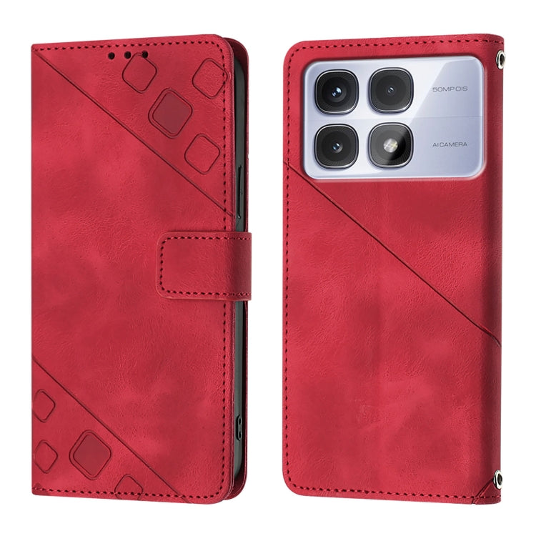 For Redmi K70 Ultra 5G Global Skin-feel Embossed Leather Phone Case(Red) - Xiaomi Cases by buy2fix | Online Shopping UK | buy2fix