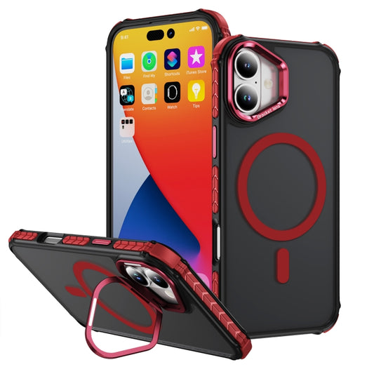 For iPhone 16 Plus Rainbow Series Skin Feel MagSafe Lens Holder Phone Case(Red) - iPhone 16 Plus Cases by buy2fix | Online Shopping UK | buy2fix