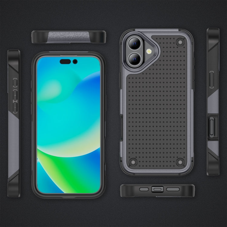 For iPhone 16 PC + TPU Shockproof Protective Phone Case(Grey+Black) - iPhone 16 Cases by buy2fix | Online Shopping UK | buy2fix