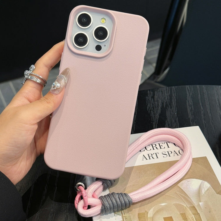 For iPhone 16 Pro Leather Texture TPU Full Coverage Phone Case with Lanyard(Pink) - iPhone 16 Pro Cases by buy2fix | Online Shopping UK | buy2fix