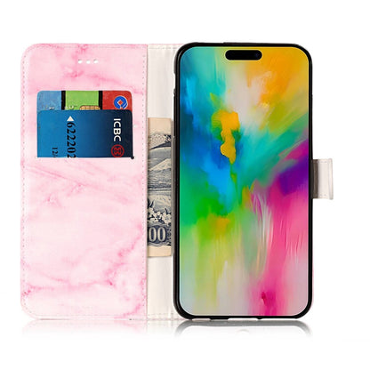 For iPhone 16 Pro Max Colored Drawing Marble Pattern Leather Phone Case(Pink Marble) - iPhone 16 Pro Max Cases by buy2fix | Online Shopping UK | buy2fix