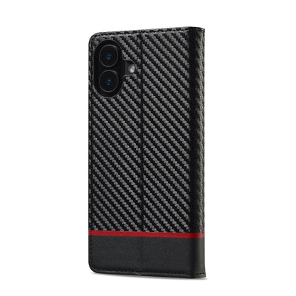 For iPhone 16 Plus LC.IMEEKE Carbon Fiber Leather Phone Case(Horizontal Black) - iPhone 16 Plus Cases by LC.IMEEKE | Online Shopping UK | buy2fix