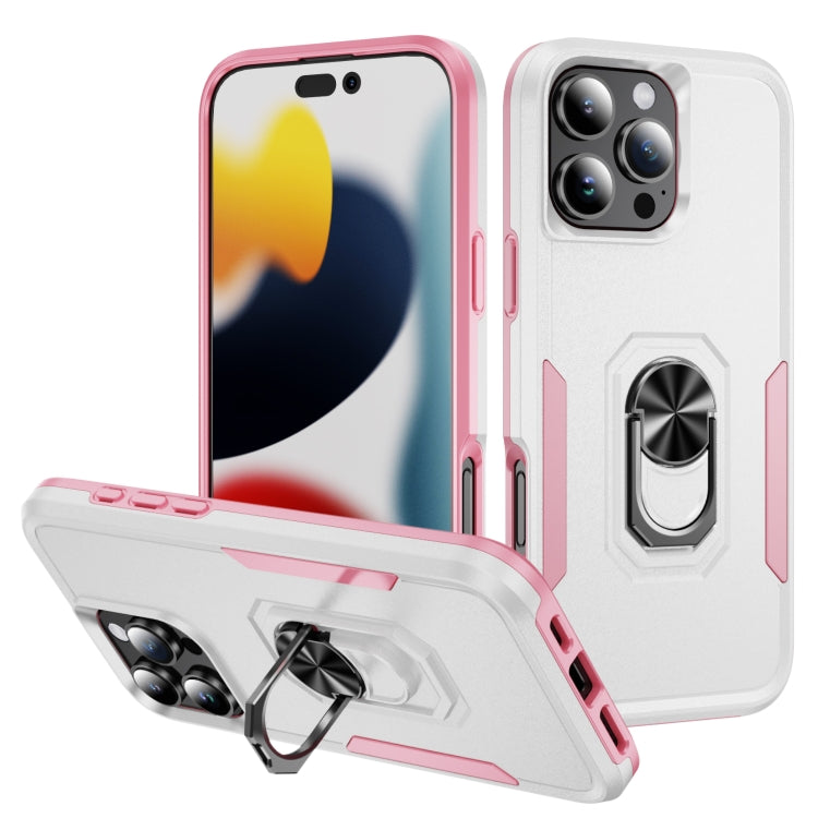 For iPhone 16 Pro Max Pioneer Armor Heavy Duty PC + TPU Phone Case with Holder(White+Pink) - iPhone 16 Pro Max Cases by buy2fix | Online Shopping UK | buy2fix