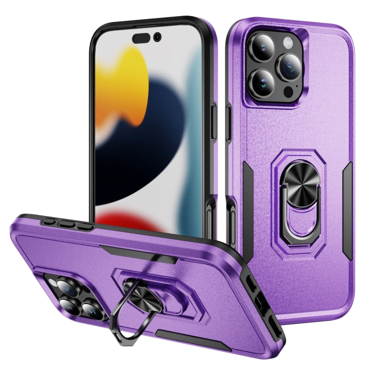 For iPhone 16 Pro Pioneer Armor Heavy Duty PC + TPU Phone Case with Holder(Purple+Black) - iPhone 16 Pro Cases by buy2fix | Online Shopping UK | buy2fix