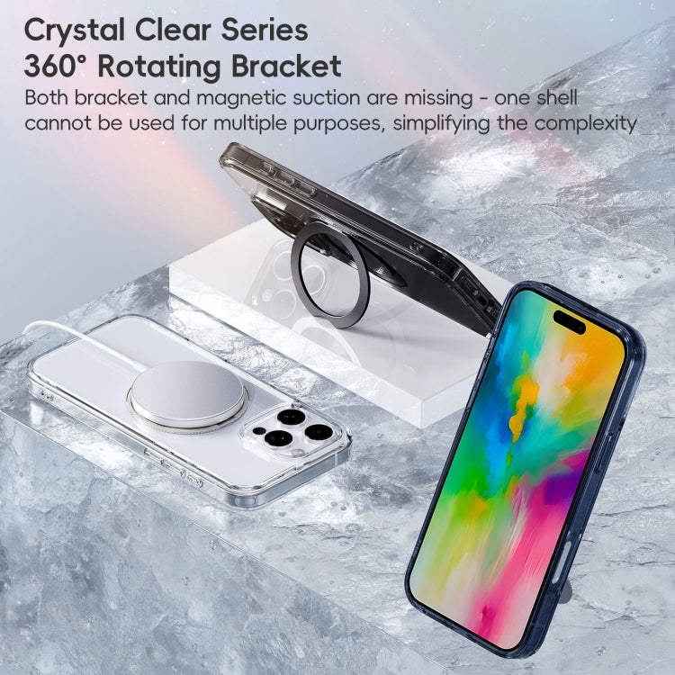 For iPhone 16 Crystal Clear MagSafe Magnetic Holder Phone Case(Transparent Titanium Blue) - iPhone 16 Cases by buy2fix | Online Shopping UK | buy2fix