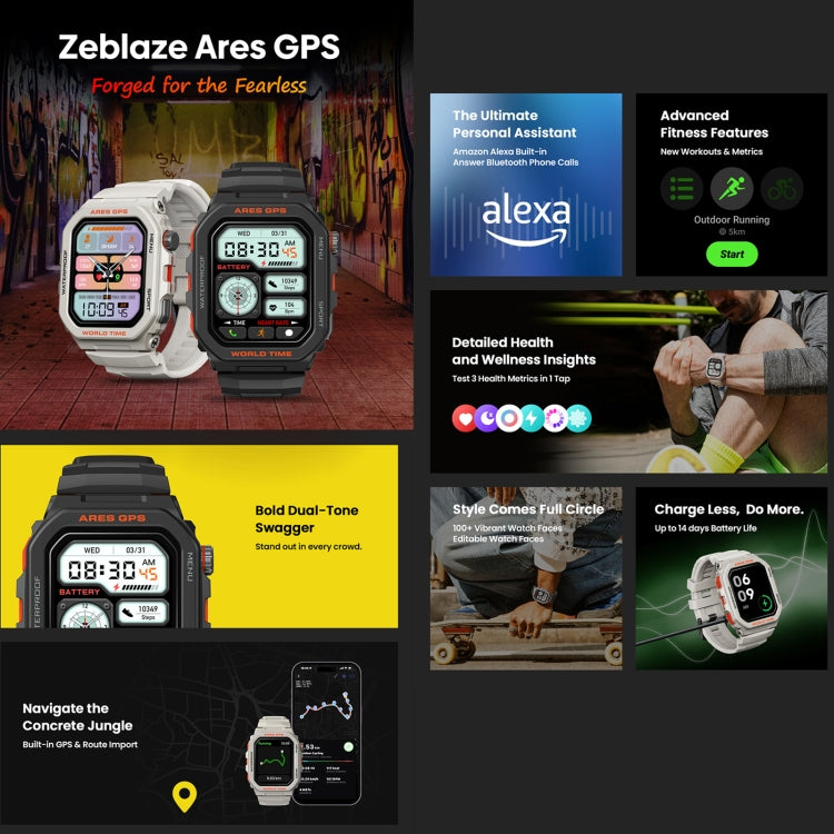 Zeblaze Ares GPS Rugged GPS Smart Watch, Support Heart Rate / Pulse Ox Blood Oxygen(Moon White) - Smart Watches by Zeblaze | Online Shopping UK | buy2fix