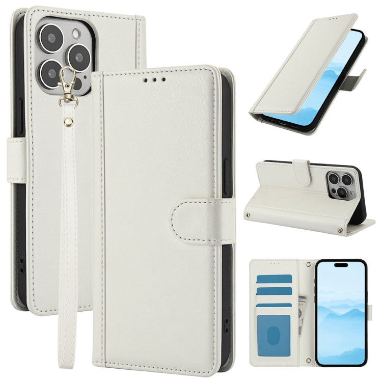 For iPhone 16 Pro Max Skin Feel Pure Color Card Slots Leather Phone Case with Dual Lanyard(White) - iPhone 16 Pro Max Cases by buy2fix | Online Shopping UK | buy2fix