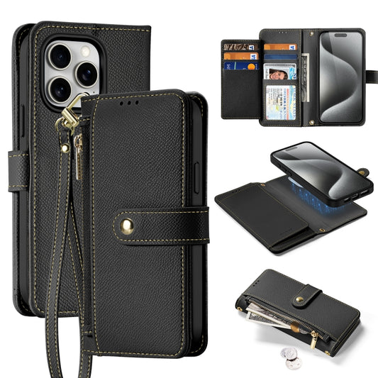 For iPhone 15 Pro Max DUX DUCIS Lawa Series 2 in 1 Wallet Zipper Detachable MagSafe Phone Case with Lanyard(Black) - iPhone 15 Pro Max Cases by DUX DUCIS | Online Shopping UK | buy2fix