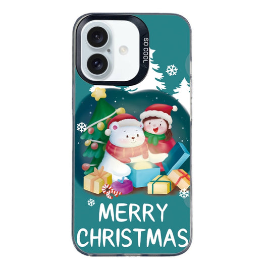 For iPhone 16 Plus Christmas Series PC Full Coverage Pattern Phone Case(CK048 Black) - iPhone 16 Plus Cases by buy2fix | Online Shopping UK | buy2fix