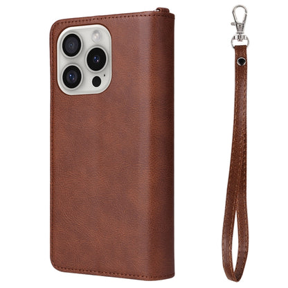 For iPhone 16 Pro Solid Color 2 in 1 Zipper Shockproof Phone Case(Brown) - iPhone 16 Pro Cases by buy2fix | Online Shopping UK | buy2fix