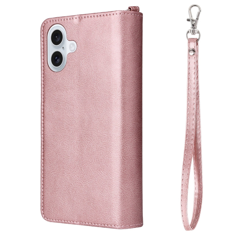 For iPhone 16 Plus Solid Color 2 in 1 Zipper Shockproof Phone Case(Rose Gold) - iPhone 16 Plus Cases by buy2fix | Online Shopping UK | buy2fix