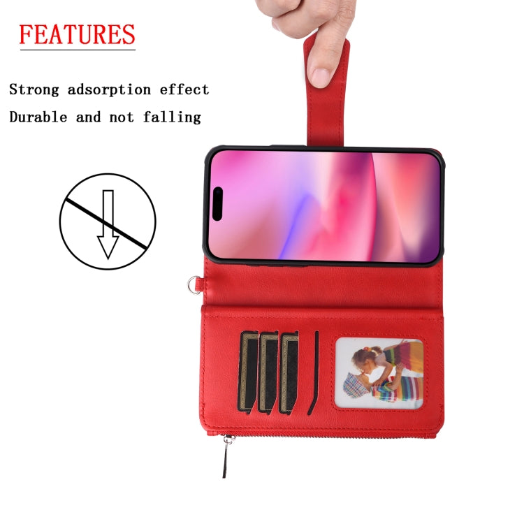 For iPhone 16 Solid Color 2 in 1 Zipper Shockproof Phone Case(Red) - iPhone 16 Cases by buy2fix | Online Shopping UK | buy2fix