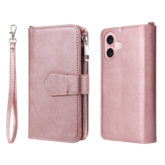 For iPhone 16 Solid Color 2 in 1 Zipper Shockproof Phone Case(Rose Gold) - iPhone 16 Cases by buy2fix | Online Shopping UK | buy2fix