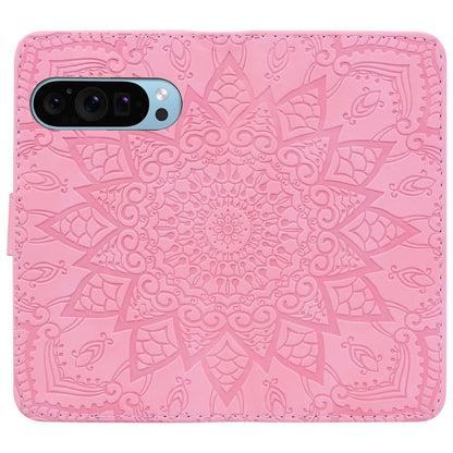 For Google Pixel 9 / 9 Pro Mandala Embossed Dual-Fold Calf Leather Phone Case(Pink) - Google Cases by buy2fix | Online Shopping UK | buy2fix