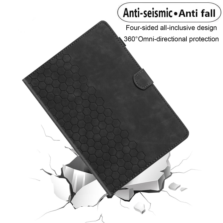 For Samsung Galaxy Tab S9 / S9 FE Honeycomb Embossed Leather Smart Tablet Case(Black) - Galaxy Tab S9 Cases by buy2fix | Online Shopping UK | buy2fix