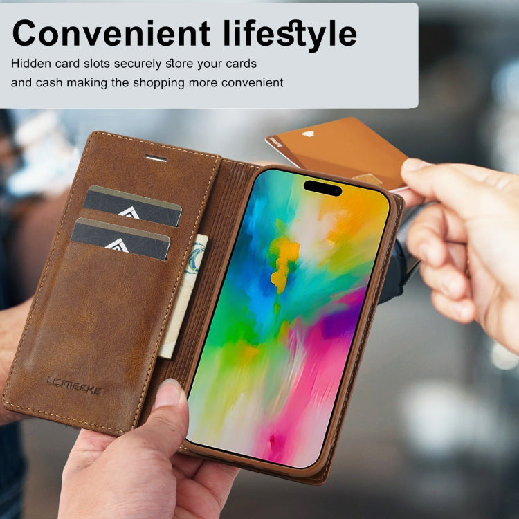 For iPhone 16 Pro LC.IMEEKE RFID Anti-theft Leather Phone Case(Brown) - iPhone 16 Pro Cases by LC.IMEEKE | Online Shopping UK | buy2fix