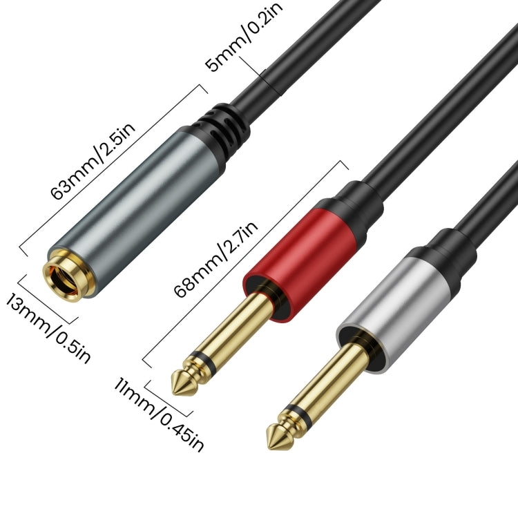 3m 6.35mm TRS Stereo Female to 2 x 6.35mm TS Male Mono Audio Adapter Cable(Black) - Video & Audio Cable by buy2fix | Online Shopping UK | buy2fix