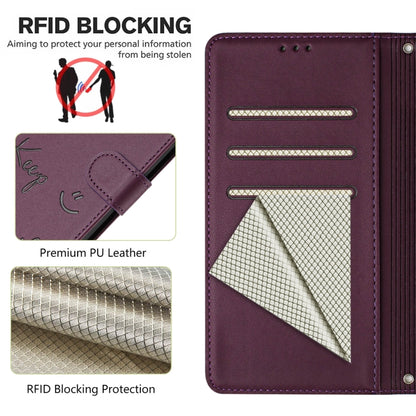 For Google Pixel 9 / Pixel 9 Pro Smile Embossing RFID Leather Phone Case(Violet) - Google Cases by buy2fix | Online Shopping UK | buy2fix