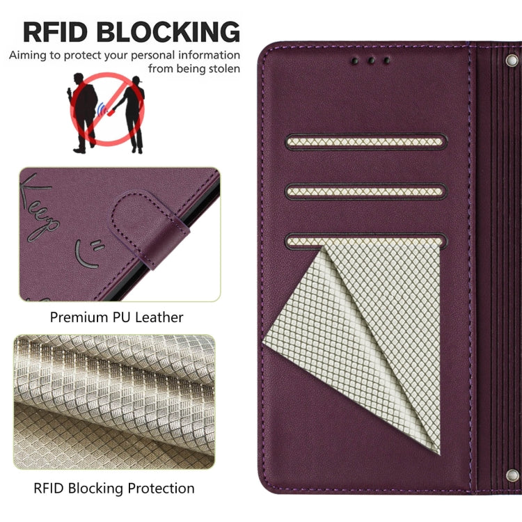 For Motorola Moto G 5G 2024 Global Smile Embossing RFID Leather Phone Case(Violet) - Motorola Cases by buy2fix | Online Shopping UK | buy2fix