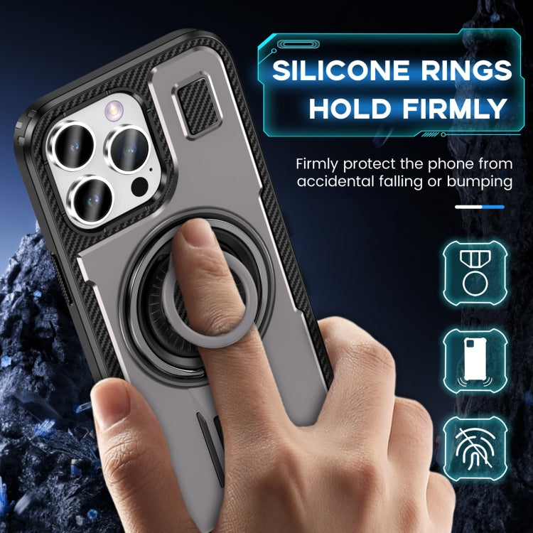 For iPhone 16 Pro Ring Holder Carbon Fiber PC Hybrid TPU Phone Case(Grey) - iPhone 16 Pro Cases by buy2fix | Online Shopping UK | buy2fix