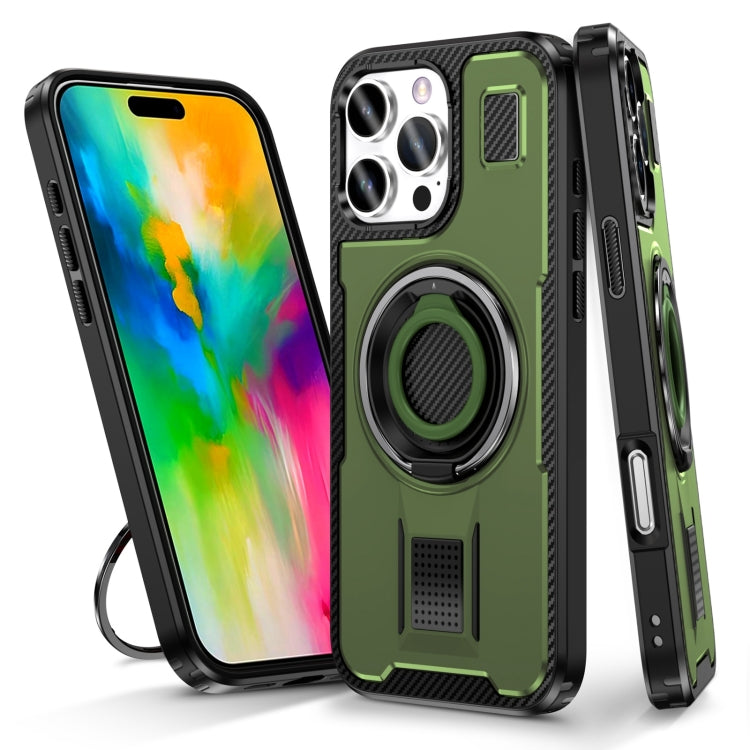 For iPhone 16 Pro Ring Holder Carbon Fiber PC Hybrid TPU Phone Case(Army Green) - iPhone 16 Pro Cases by buy2fix | Online Shopping UK | buy2fix