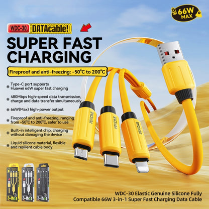 WK WDC-30 Elastic Silicone 1.2m 66W USB to 8 Pin / Type-C / Micro USB Fast Charging Data Cable(Yellow) - Multifunction Cable by WK | Online Shopping UK | buy2fix