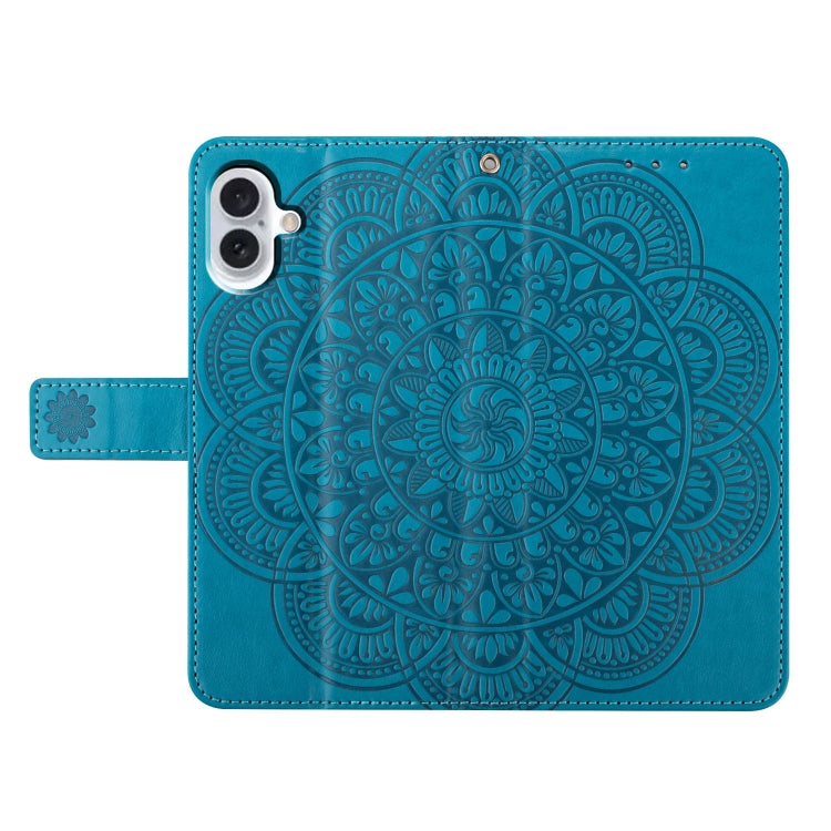 For iPhone 16 Plus Flower Embossed Leather Phone Case(Blue) - iPhone 16 Plus Cases by buy2fix | Online Shopping UK | buy2fix