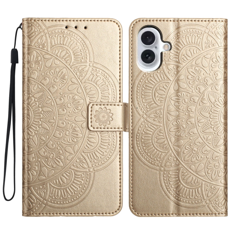 For iPhone 16 Plus Flower Embossed Leather Phone Case(Gold) - iPhone 16 Plus Cases by buy2fix | Online Shopping UK | buy2fix