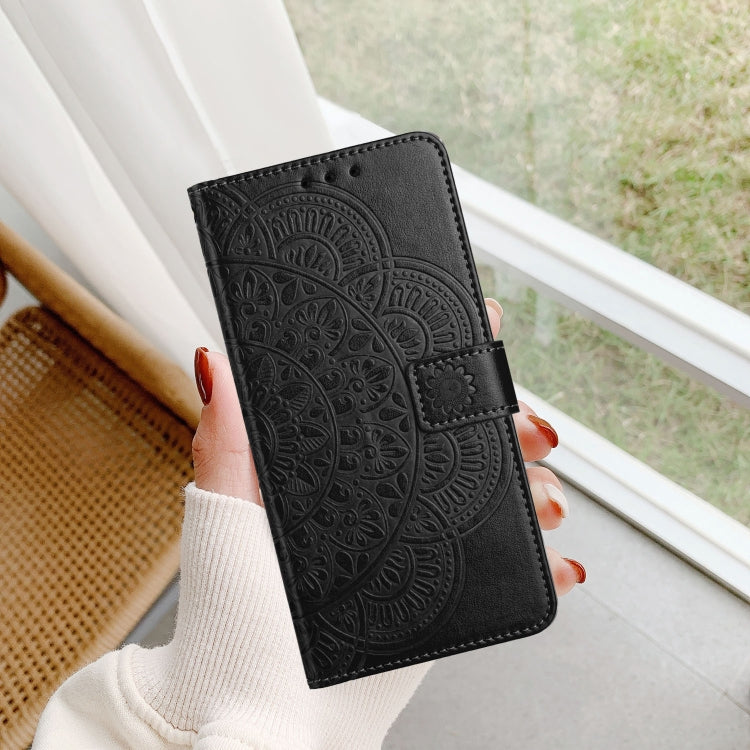 For iPhone 16 Flower Embossed Leather Phone Case(Black) - iPhone 16 Cases by buy2fix | Online Shopping UK | buy2fix