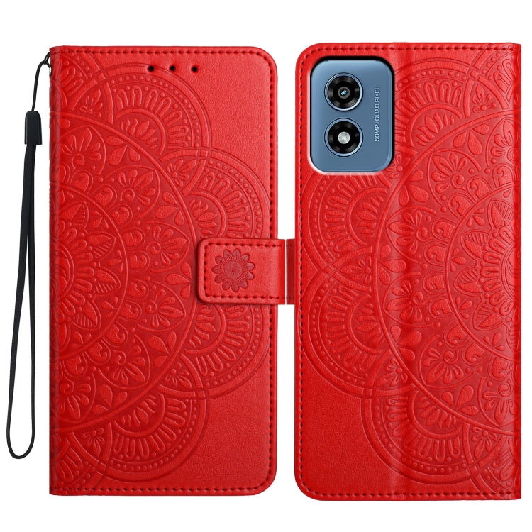 For Motorola Moto G Play 2024 Flower Embossed Leather Phone Case(Red) - Motorola Cases by buy2fix | Online Shopping UK | buy2fix