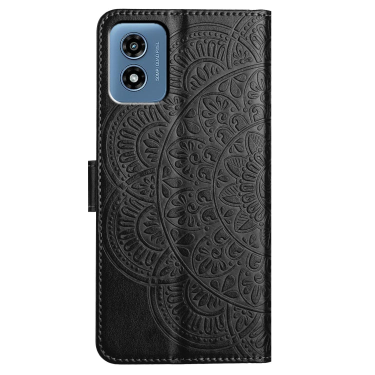 For Motorola Moto G Play 2024 Flower Embossed Leather Phone Case(Black) - Motorola Cases by buy2fix | Online Shopping UK | buy2fix