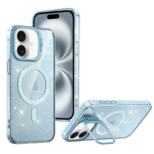 For iPhone 16 Shiny Shield MagSafe Lens Holder Phone Case(Blue) - iPhone 16 Cases by buy2fix | Online Shopping UK | buy2fix