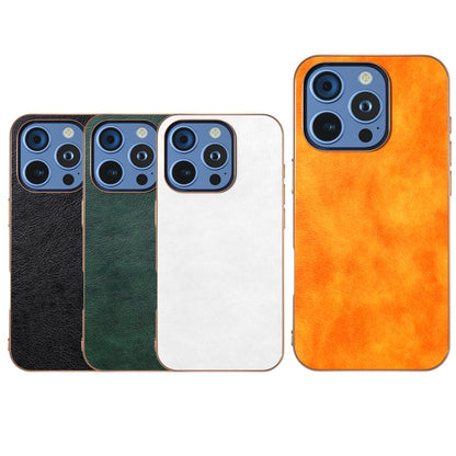 For iPhone 16 Pro Nano Electroplating Dual Color Lichi Texture PU Phone Case(Orange) - iPhone 16 Pro Cases by buy2fix | Online Shopping UK | buy2fix