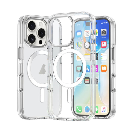 For iPhone 16 Pro Metal Buttons MagSafe Magnetic PC Hybrid TPU Phone Case(Transparent) - iPhone 16 Pro Cases by buy2fix | Online Shopping UK | buy2fix