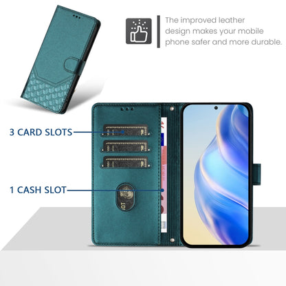 For Google Pixel 9 / 9 Pro Honeycomb Embossing RFID Leather Phone Case(Peacock Green) - Google Cases by buy2fix | Online Shopping UK | buy2fix