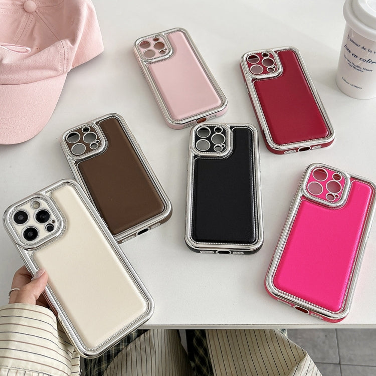 For iPhone 16 Pro Electroplated Edge Frosted Leather TPU Phone Case(Apricot Color) - iPhone 16 Pro Cases by buy2fix | Online Shopping UK | buy2fix