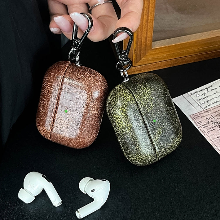 For AirPods Pro Retro Oil Leather Bluetooth Earphones Protective Case(Army Green) - For AirPods Pro by buy2fix | Online Shopping UK | buy2fix