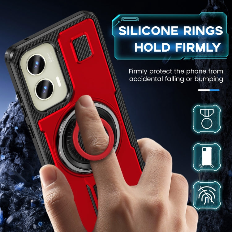 For Motorola Moto G Stylus 5G 2024 Ring Holder Carbon Fiber PC Hybrid TPU Phone Case(Red) - Motorola Cases by buy2fix | Online Shopping UK | buy2fix