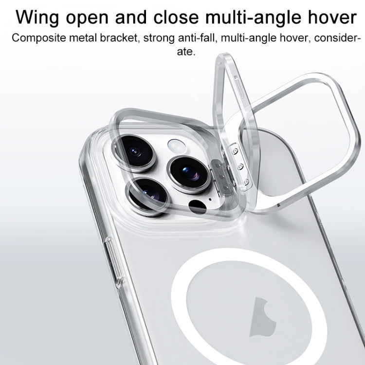 For iPhone 16 Pro TGVIS Stand Series MagSafe Phone Case with Lens Frame Holder(Transparent) - iPhone 16 Pro Cases by TGVIS | Online Shopping UK | buy2fix